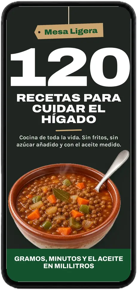 Portada del recetario en PDF abierta en un móvil: 120 recetas para cuidar el hígado